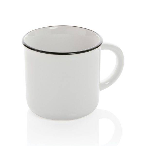 Mug 280ml vintage en céramique blanc personnalisable avec logo