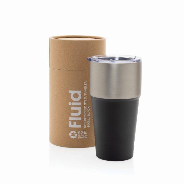 Mug 500ml en acier recyclé certifié RCS Fluid noir personnalisable