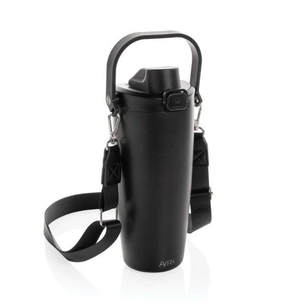 Mug en acier RCS avec bandoulière Avira Ayala black personnalisable