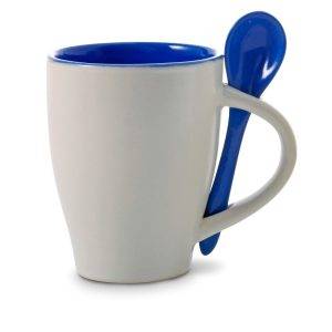 Mug en céramique 300 ml avec cuillère bleu marine personnalisable