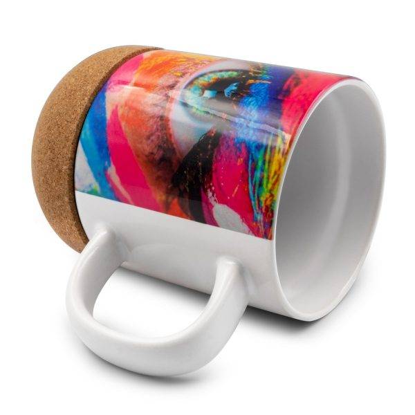 Mug en céramique 370 ml, détail liège | Kate blanc personnalisable
