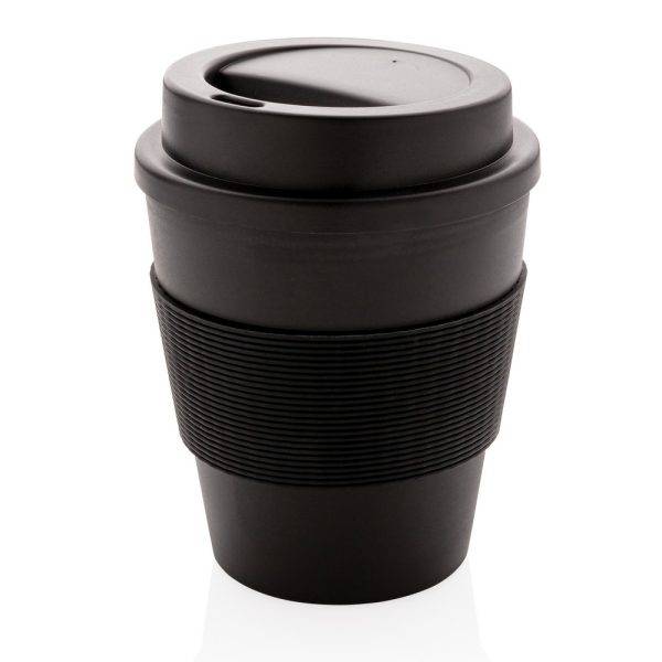 Mug en PP recyclable avec couvercle à vis 350ml noir personnalisable