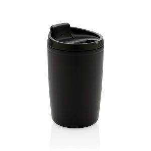 Mug en PP recyclé GRS avec couvercle à bascule noir personnalisable