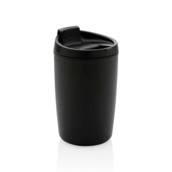 Mug en PP recyclé GRS avec couvercle à bascule noir personnalisable