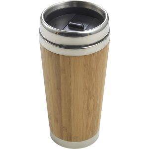 Mug thermique 400 ml en bambou brun claire personnalisable avec logo