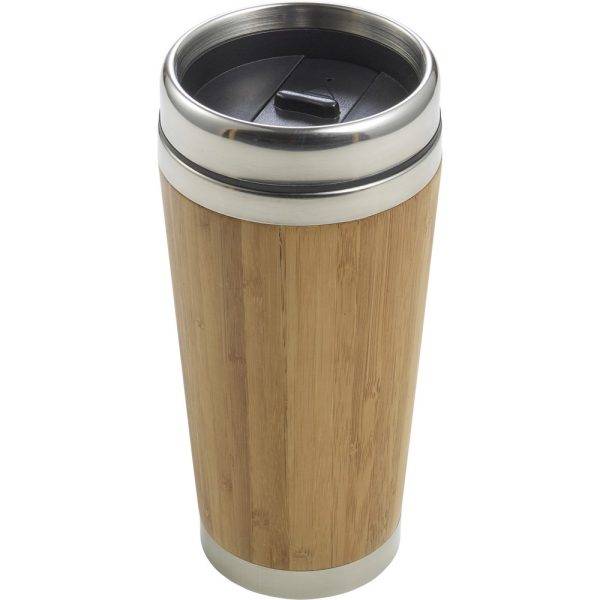 Mug thermique 400 ml en bambou brun claire personnalisable avec logo