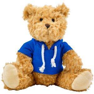 Ours en peluche à capuche bleu personnalisable avec logo