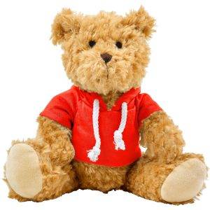 Ours en peluche à capuche rouge personnalisable avec logo
