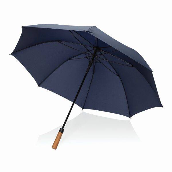 Parapluie 30" en rPET Aware et poignée en acacias bleu personnalisable