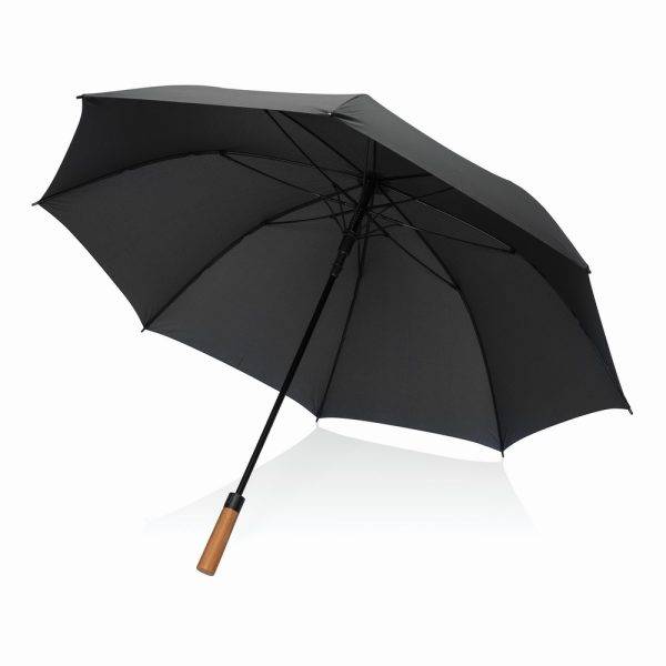 Parapluie 30" en rPET Aware et poignée en acacias noir personnalisable