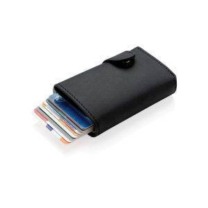 Porte-cartes anti RFID en aluminium et PU noir personnalisable