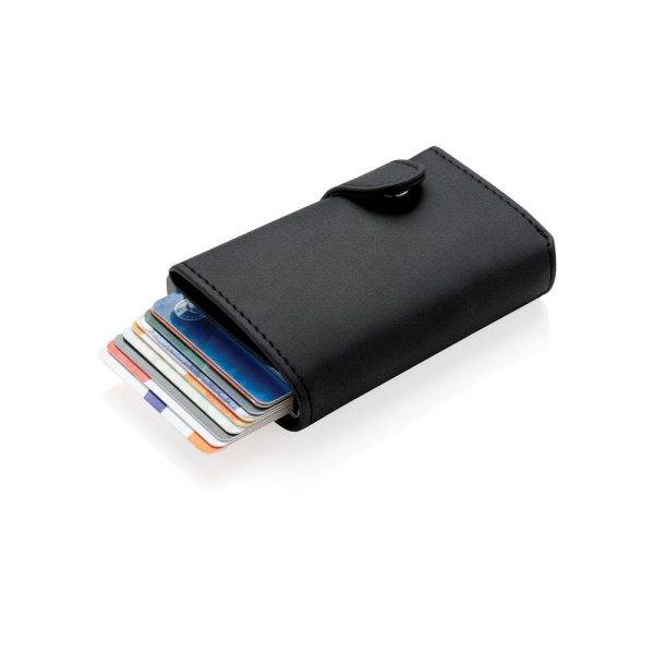 Porte-cartes anti RFID en aluminium et PU noir personnalisable