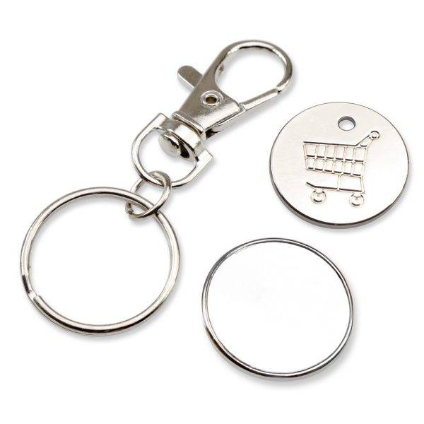 Porte-clés avec jeton charriot blanc personnalisable avec logo