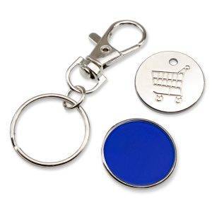 Porte-clés avec jeton charriot bleu marine personnalisable avec logo