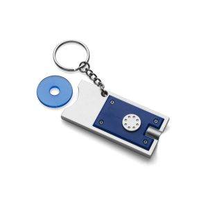 Porte-clés avec jeton charriot et LED bleu marine personnalisable