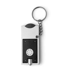 Porte-clés avec jeton charriot et LED noir personnalisable avec logo