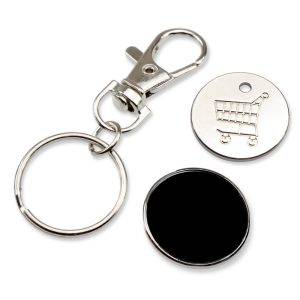 Porte-clés avec jeton charriot noir personnalisable avec logo