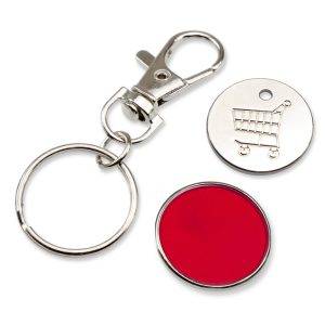 Porte-clés avec jeton charriot rouge personnalisable avec logo