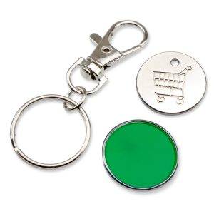 Porte-clés avec jeton charriot vert personnalisable avec logo