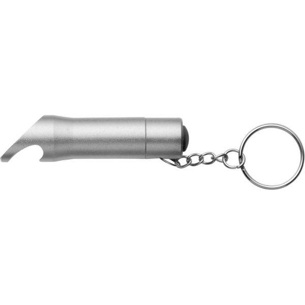 Porte-clés avec ouvre-bouteilles et lumière LED argent personnalisable