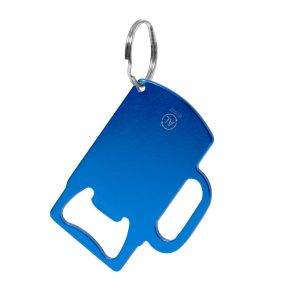 Porte-clés décapsuleur en aluminium recyclé bleu personnalisable
