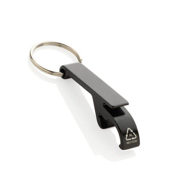 Porte-clés décapsuleur en aluminium recyclé RCS noir personnalisable