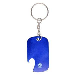 Porte-clés en aluminium recyclé, décapsuleur bleu personnalisable