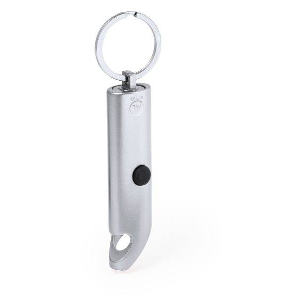 Porte-clés en aluminium recyclé, décapsuleur, lumière personnalisable