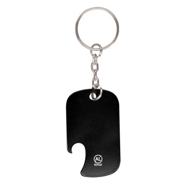 Porte-clés en aluminium recyclé, décapsuleur noir personnalisable