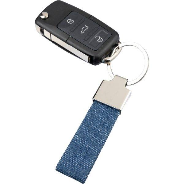 Porte-clés en jean bleu personnalisable avec logo