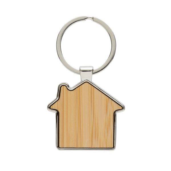 Porte-clés maison en alliage de zinc RCS et bambou personnalisable