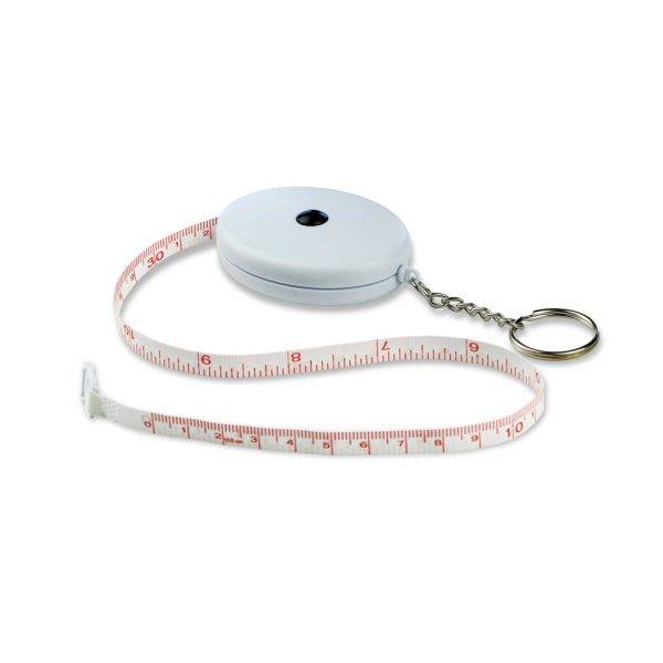 Porte-clés, mètre-ruban 1,5m blanc personnalisable avec logo