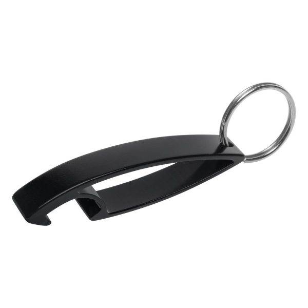 Porte-clés, ouvre-bouteilles Cleo noir personnalisable avec logo