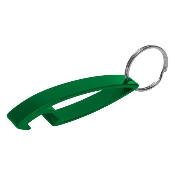 Porte-clés, ouvre-bouteilles Cleo vert personnalisable avec logo