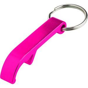Porte-clés, ouvre-bouteilles rose personnalisable avec logo