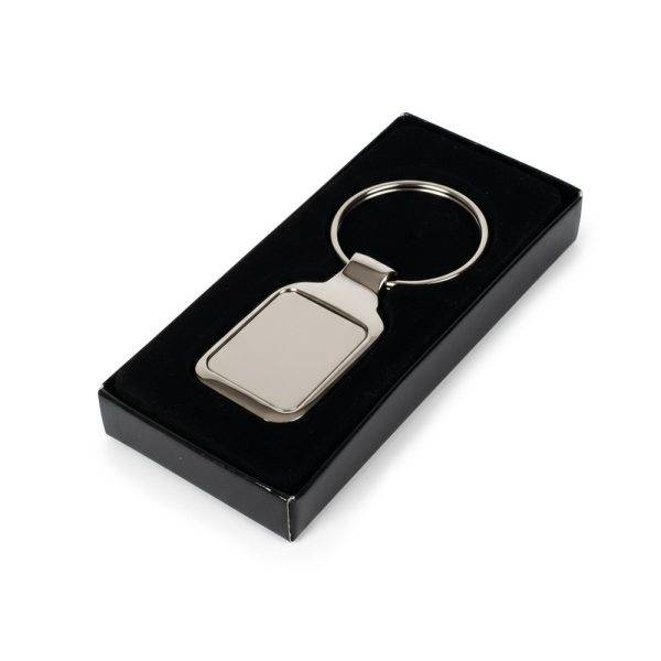 Porte-clés rectangulaire Tristian argent personnalisable avec logo