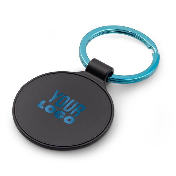 Porte-clés rond Ando bleu clair personnalisable avec logo