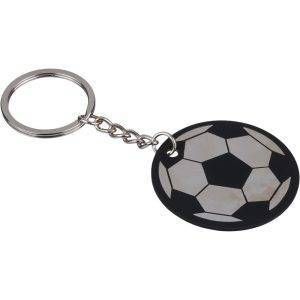 Porte-clés rond "ballon de football" noir personnalisable avec logo