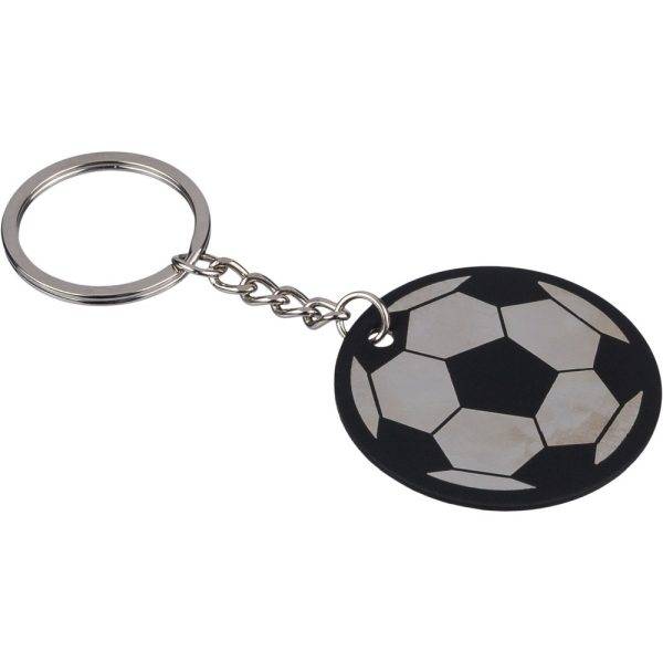 Porte-clés rond "ballon de football" noir personnalisable avec logo