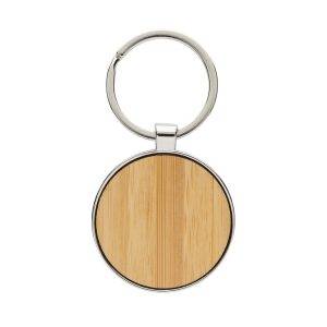 Porte-clés rond en alliage de zinc RCS et bambou brun personnalisable
