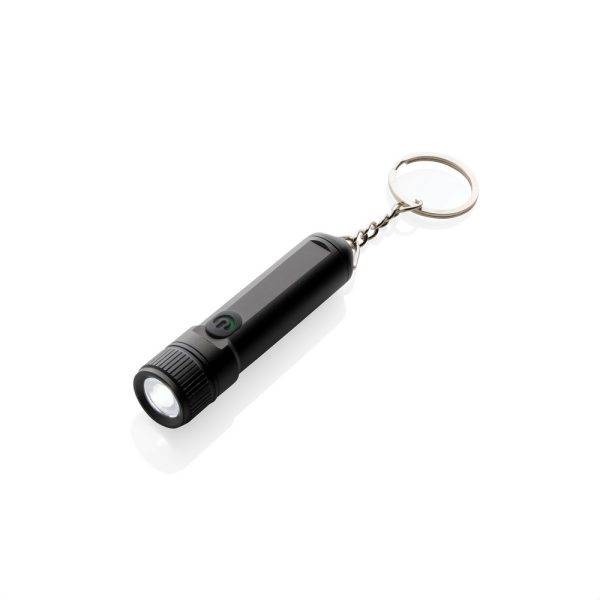 Porte-clés torche rechargeable Gear X noir personnalisable avec logo