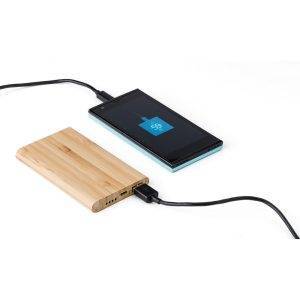 Power Bank en bambou 4000 mAh brun personnalisable avec logo