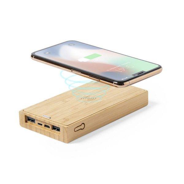 Power Bank sans fil en bambou 10000 mAh, chargeur personnalisable