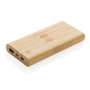 Powerbank 8000 mAh avec induction 5W en bambou brun personnalisable