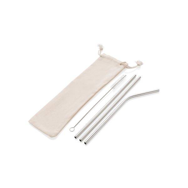 Reusable stainless steel 3 pcs straw set argent personnalisable
