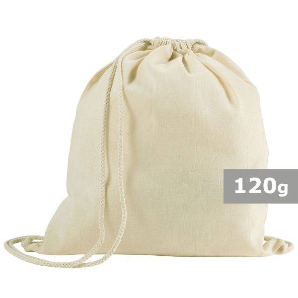 Sac à cordon en coton beige personnalisable avec logo – réf. V0408-20