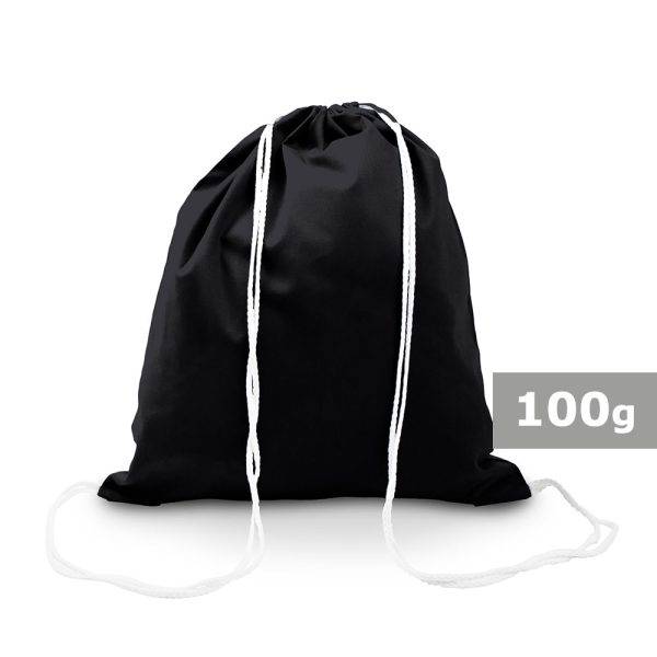 Sac à cordon en coton Gerald noir personnalisable avec logo