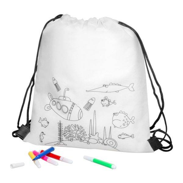 Sac à cordon pour colorier, feutres | Franklin blanc personnalisable