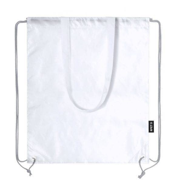 Sac en RPET 2 en 1, sac à cordon et sac shopping blanc personnalisable