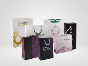 Sacs papier de luxe pelliculés à poignées cordelettes personnalisés